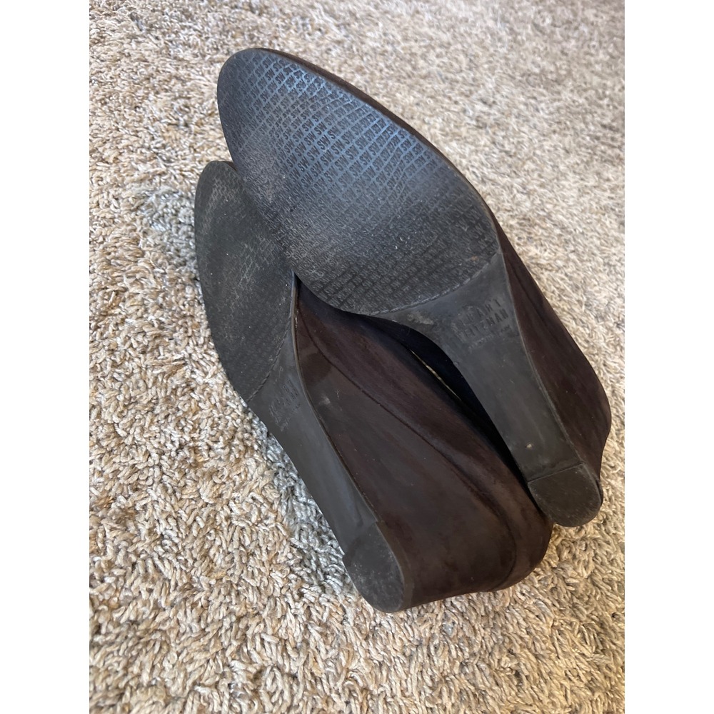Stuart Weitzman Wedge Pump Womens 8 Narrow Brown Classic Suede Mid Heel - Picture 9 of 9